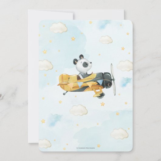 Invitation Cute Panda Bear Plane Aventure Oh Boy Baby shower (Dos)