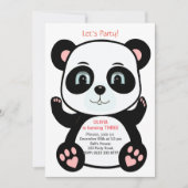 Invitation Cute Panda Bear sur rose et blanc Anniversaire (Devant)