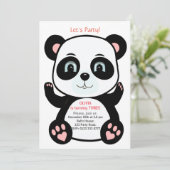 Invitation Cute Panda Bear sur rose et blanc Anniversaire (Debout devant)