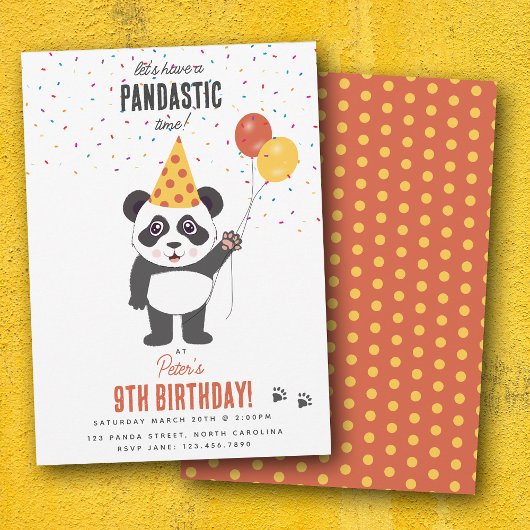 Invitation Cute Panda Bear Theme Kawaii Kids Birthday Party