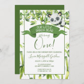 Invitation Cute Panda Bear Vert Bambou Premier anniversaire f (Devant / Derrière)