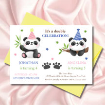 Cute Panda Boy and Girl Joint Birthday
