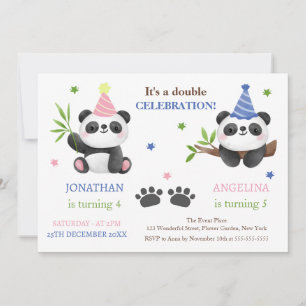 Invitation Cute Panda Boy and Girl Joint Birthday 