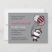 Invitation Cute Panda et Ballons Filles Anniversaire (Devant)