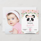 Invitation Cute Panda fête d'anniversaire rose florale photo (Devant)