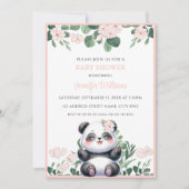 Invitation Cute Panda Girl Verdure Baby shower rose Fleur (Devant)