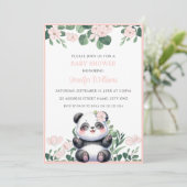 Invitation Cute Panda Girl Verdure Baby shower rose Fleur (Debout devant)