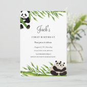 Invitation Cute Panda Green Bamboo fête d'anniversaire (Debout devant)