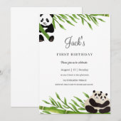 Invitation Cute Panda Green Bamboo fête d'anniversaire (Devant / Derrière)
