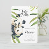 Invitation Cute Panda Maman & Baby Baby shower Eucalyptus (Debout devant)