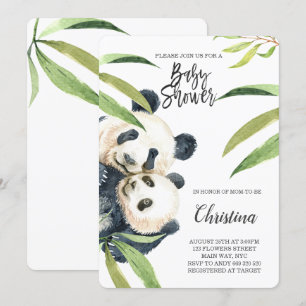 Invitation Cute Panda Maman & Baby Baby shower Eucalyptus