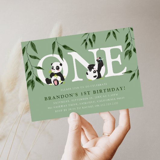 Invitation Cute Panda Neutral 1er anniversaire