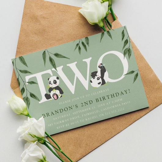 Invitation Cute Panda Neutral 2ème anniversaire de fête Invit