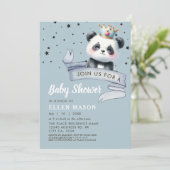 Invitation Cute Panda Ours Étoiles Ciel bleu Baby shower (Debout devant)