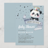 Invitation Cute Panda Ours Étoiles Ciel bleu Baby shower (Devant / Derrière)