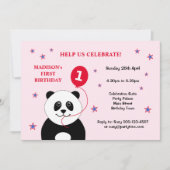 Invitation Cute panda premier anniversaire rose (Devant)