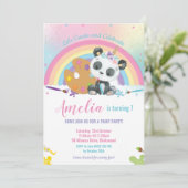 Invitation Cute Panda Rainbow Art Paint Fête d'anniversaire f (Debout devant)