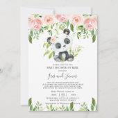 Invitation Cute Panda rose Floral Baby shower virtuel par cou (Devant)