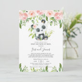 Invitation Cute Panda rose Floral Baby shower virtuel par cou (Debout devant)