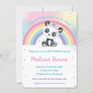 Invitation Cute Pandacorn Panda Baby shower arc-en-ciel