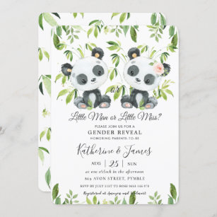 Invitation Cute Pandas verdure Baby shower de révélation de g