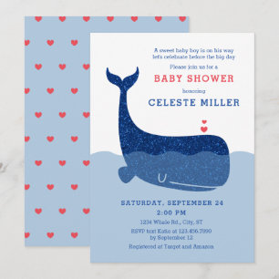Invitation Cute Parties scintillant Baby shower baleine Invit