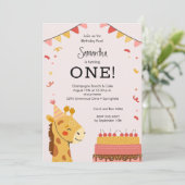 Invitation Cute Party Animal Girl 1st Birthday (Debout devant)