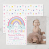 Invitation Cute Pastel Arc-en-ciel nuages Anniversaire (Devant / Derrière)