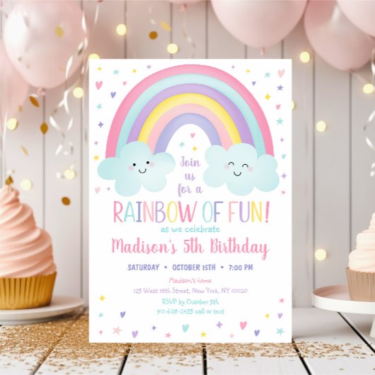 Invitation Cute Pastel Arc-en-ciel nuages Anniversaire