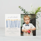 Invitation Cute Pastel Bleu Jaune Photo Anniversaire Bougies (Debout devant)