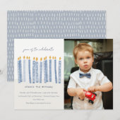 Invitation Cute Pastel Bleu Jaune Photo Anniversaire Bougies (Devant / Derrière)