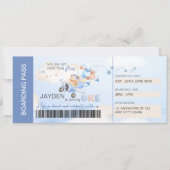 Invitation Cute Pastel Blue Brown Baby Bear Pilot On Plane (Devant)