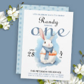 Invitation Cute Pastel Blue Quelques Bunny Premier Anniversai