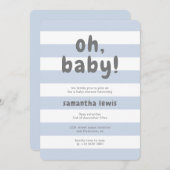 Invitation Cute Pastel Blue Stripes Oh Baby Boy Douche (Devant / Derrière)