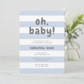 Invitation Cute Pastel Blue Stripes Oh Baby Boy Douche (Debout devant)