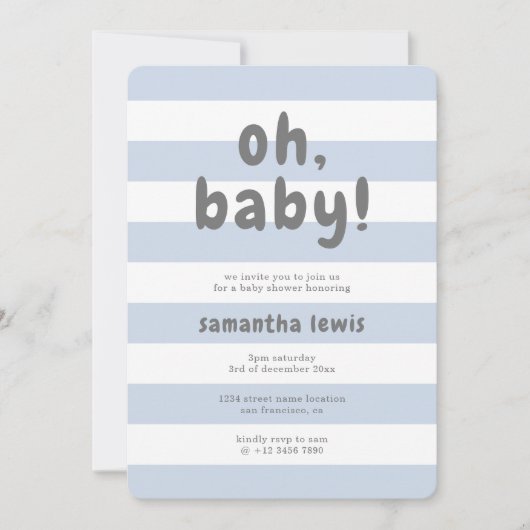Invitation Cute Pastel Blue Stripes Oh Baby Boy Douche (Devant)