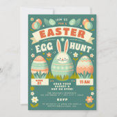 Invitation Cute Pastel Bunny Fleurs de printemps Pâques Chass (Devant)