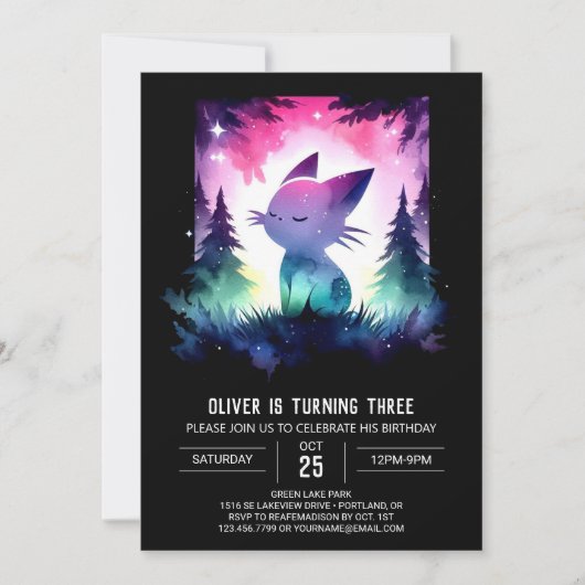 Invitation Cute Pastel Chat Anniversaire (Devant)