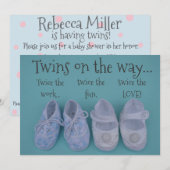 Invitation Cute pastel chaussures jumeaux baby shower invitat (Devant / Derrière)