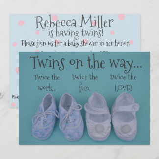 Invitation Cute pastel chaussures jumeaux baby shower invitat
