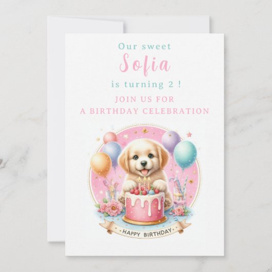 Invitation Cute Pastel Chiot Labrador - Anniversaire (Devant)