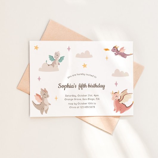 Invitation Cute Pastel Dragons Anniversaire de enfant Party