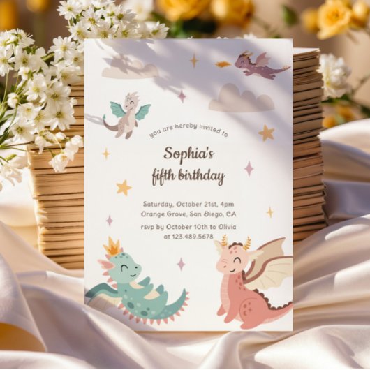 Invitation Cute Pastel Dragons Anniversaire de enfant Party