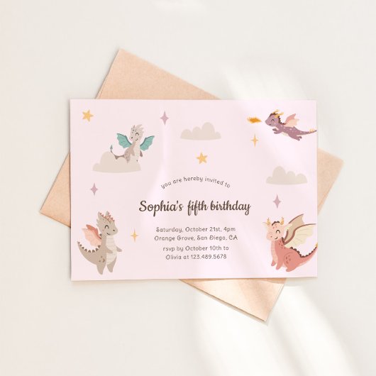Invitation Cute Pastel Dragons Kids Birthday Party
