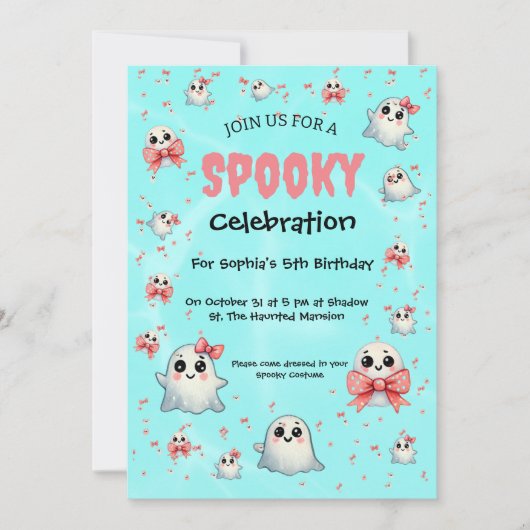 Invitation Cute Pastel Éffrayant Ghost Halloween Anniversaire (Devant)