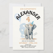 Invitation Cute Pastel Elephant Safari Zoo Garo Aquarelle (Devant)