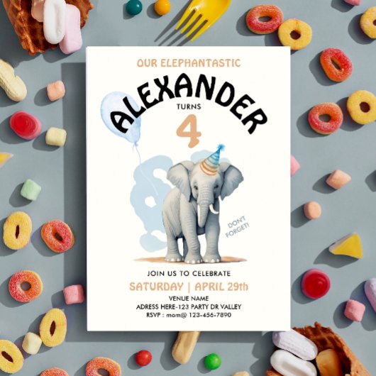 Invitation Cute Pastel Elephant Safari Zoo Garo Aquarelle