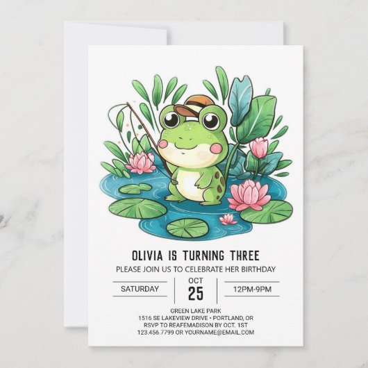 Invitation Cute Pastel Frog Digital Anniversaire (Devant)