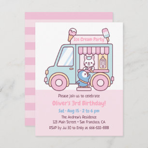 Invitation Cute Pastel Glace Cream Truck Anniversaire de enfa