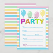 Invitation Cute Pastel Grandes Et Ballons Anniversaire (Devant / Derrière)